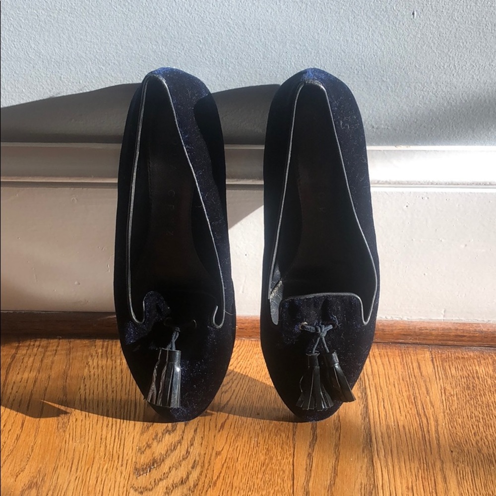 Lola Cruz Blue Velvet Tassel Flat